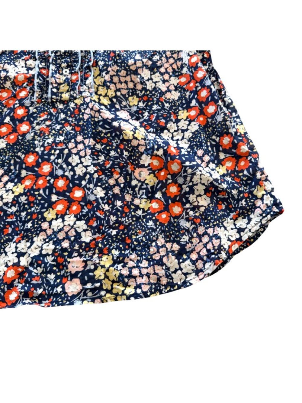 Talbots Ruffle Trim Top L Womens Navy Blue Floral Cotton Short Sleeve Blouse - Picture 5 of 10